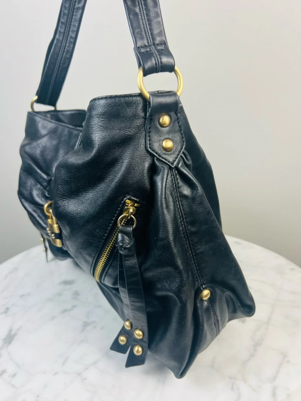 Steven by Steve Madden Black Leather Shoulder Bag – Hobo / Satchel Style - Picture 4 of 15